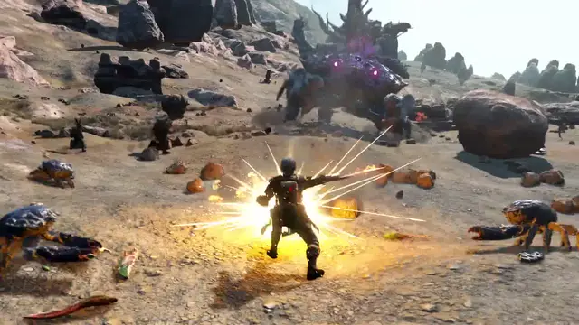 Skirmish against crabs in rocky wastelands.
