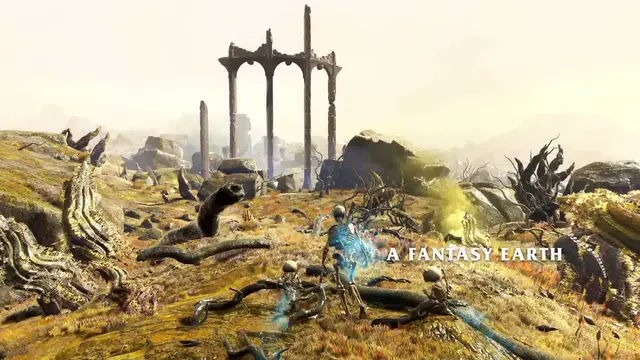 Third-person shot of a skeleton in the wastelands.