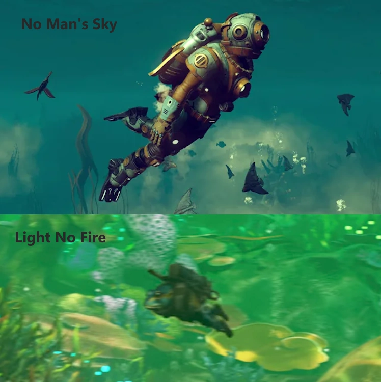 swimming animation comparison Light No Fire and No Mans Sky